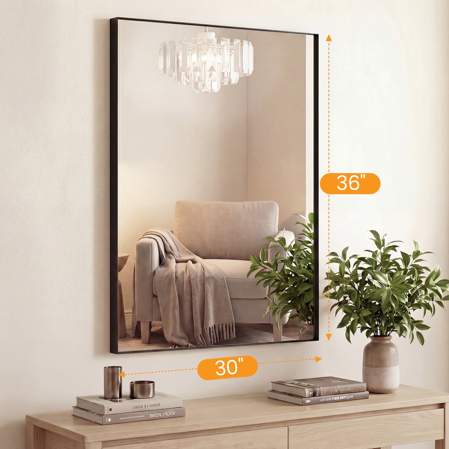 Bathroom Mirror, With Brushed Aluminum Frame, Rectangular Design, Square Corners At All Four Sides, Suitable For Wall Decoration In Home.