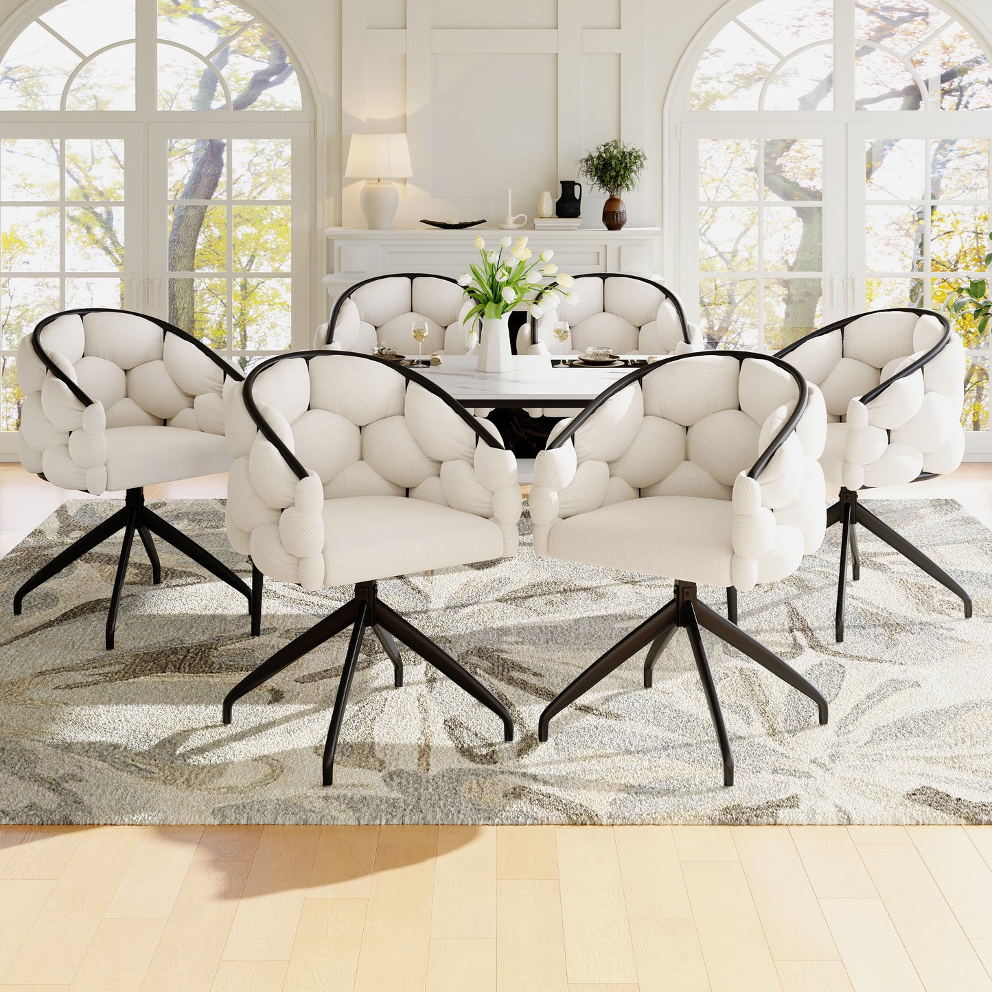 Luxury Chair 6 Pcs , Swivel Chair, 360 Swivel, Living Room Chairs, Dining Chairs, Makeup Chairs, Modern Fashion Style Chairs,Dining Chairs With Backrest,Ergonomic Chair, Bubble Chairs,Beige