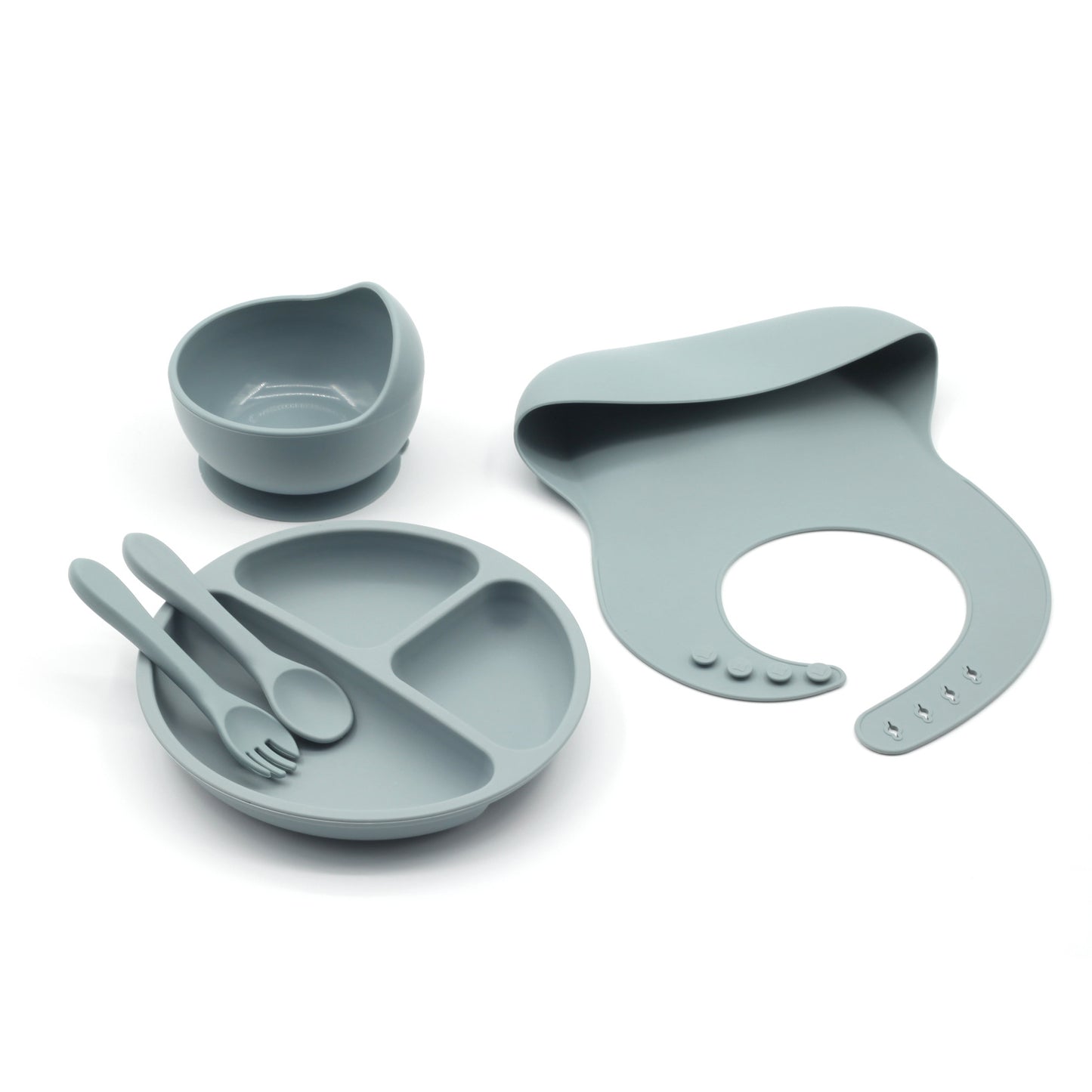 Four-piece Feeding Tableware Baby's Silicone Bib Food Grade Children's Suit Including Pinny Solid Food Bowl