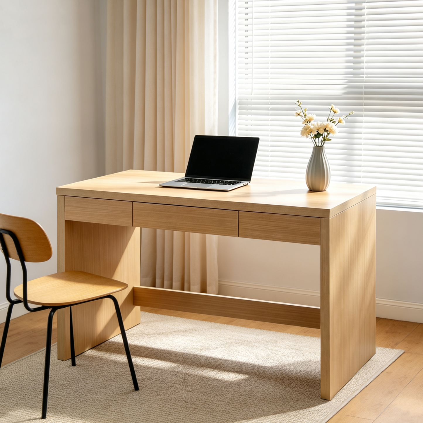 47 Inch Computer Desk And Writing Table - Farmhouse Home Office Desk With Drawer, Study Desk For Bedroom, Writing And Home Office Table