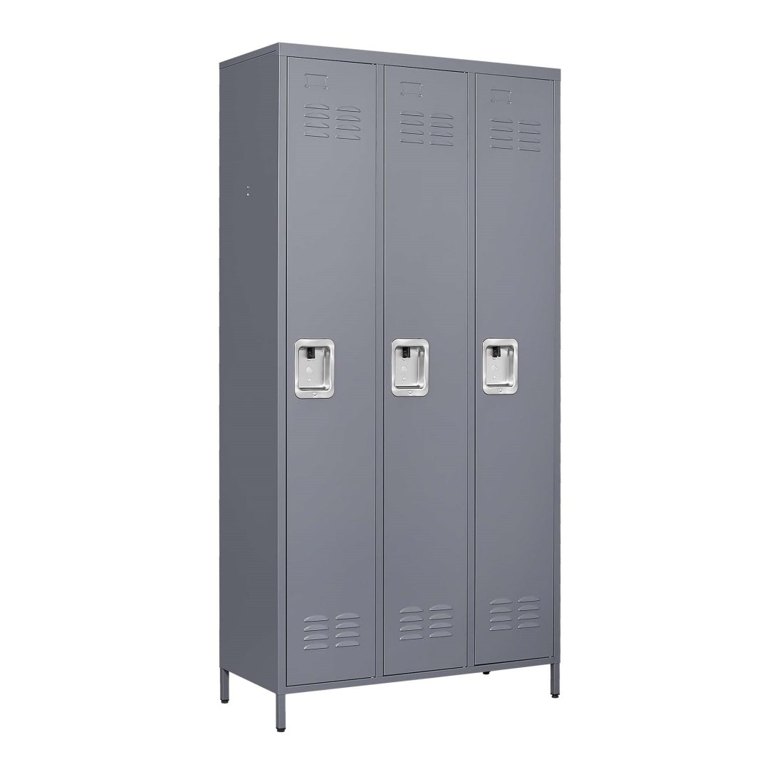 3 Door 72in H Metal Lockers With Lock For Employees,Storage Locker Cabinet For Home Gym Office School Garage,Gray