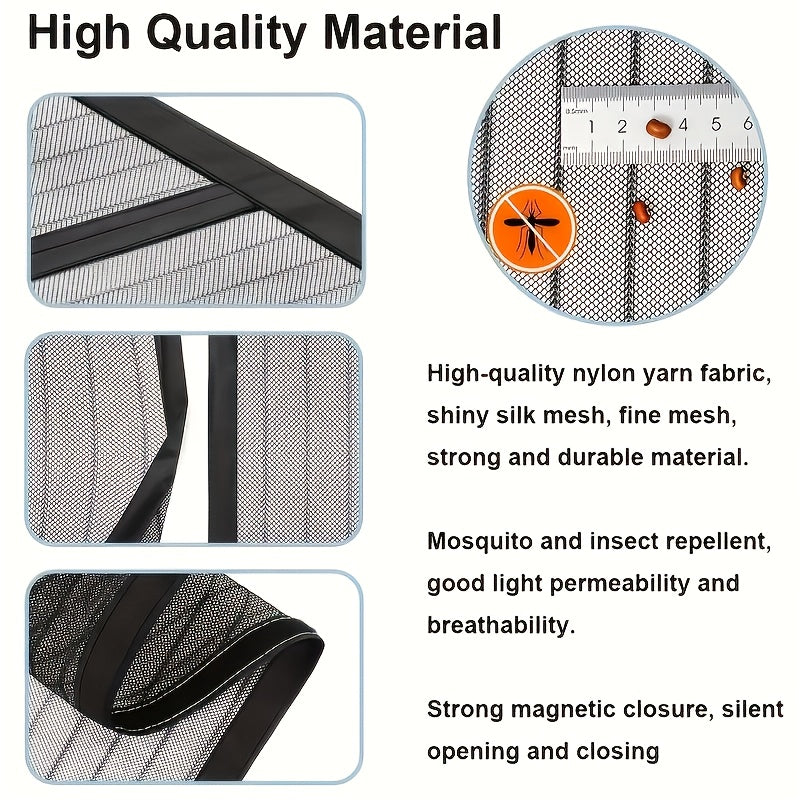 1 Black Magnetic Screen Door Curtain - Pet-friendly, No-drill Installation, Durable Fine Mesh With Strong Magnets, Breathable And Tear-resistant, Includes Push Pins And Double-sided Tape, Magnetic Doo