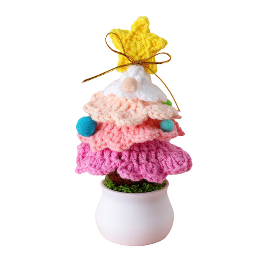 Knitted Mini Xmas Tree Simulation Crochet Xmas Tree Bonsai Ornament For Mall Store Home Decor Pink