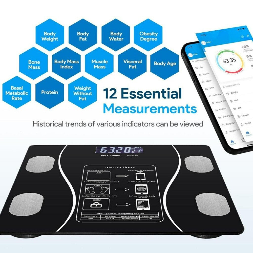 Scales Electronic 180KG Digital Bathroom LCD Display Home Body Fat BMI Monitor