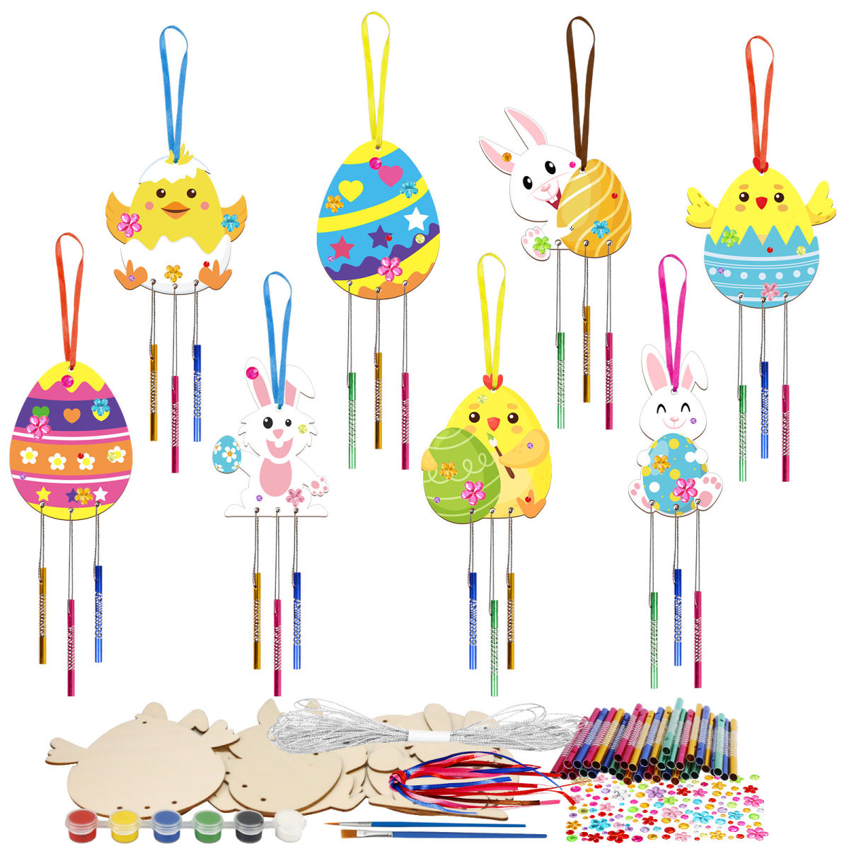 Easter Wind Chime Set, 8-Piece Craft Kit For Easter Decorations, Creative DIY Materials For Homemade Easter Wind Chimes And Party Accessories Set
