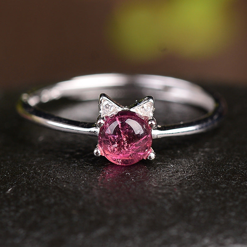Ring Kitten Head Cat Ears Live Mouth 925 Silver Female Accessories