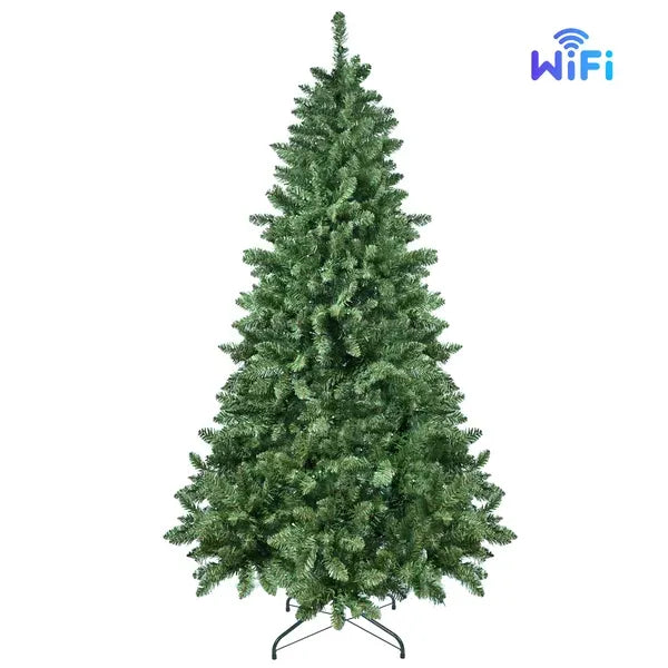 Artificial 9ft Green RGB-lit Christmas Tree With 1721PVC Mixed Branch Tips,Hinged Premium & Foldable Base For Indoor Holiday Decorating