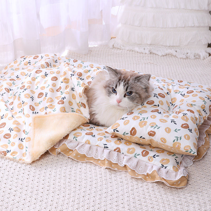 Cat Pet Three-piece Cotton Cat Mattress Quilt Dog Bed Cathouse Kennel