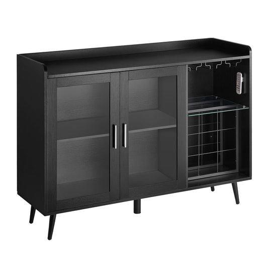 Wine Cabinet, Coffee Bar Cabinet With 9 Wine Bottle Racks, Modern Buffet Sideboard With Glass Holder, Adjustable LED Brightness, For Home Kitchen, Living Room, Dining Room, Black Wood Grain