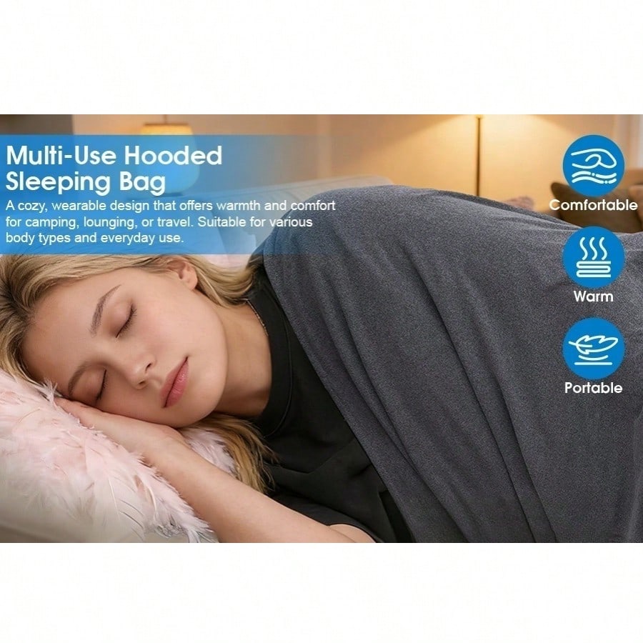 Wearable Hooded Sleep Pod Blanket, 2-in-1 Full Body Sleeping Bag