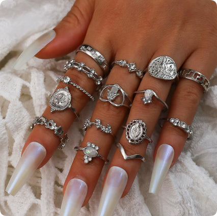Women's Alloy Beauty Head Ring 10-piece Ring Set